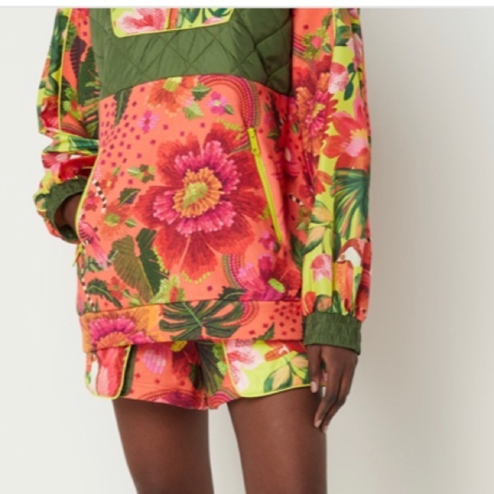 FARM RIO ANTHROPOLOGIE  Blooming Gardens, Quilted, Anorak & Sweatshorts Set S-L - Picture 2 of 13